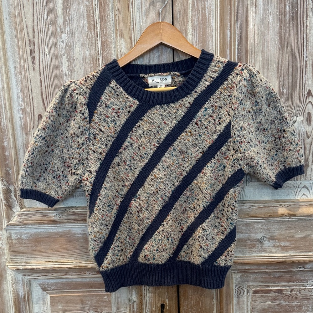 Allison Women's Speckled Crew Neck Sweater - Navy and Beige